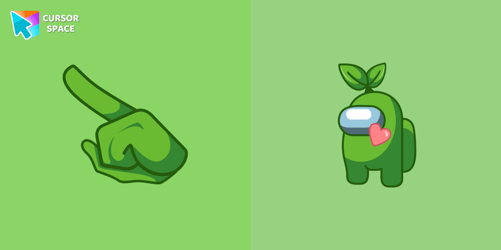 Among Us Green Character With Green Leaf cursor cursor pack